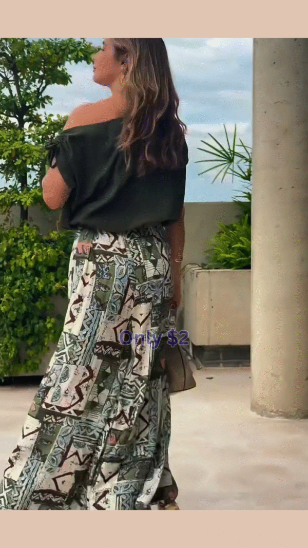 Boho Vibes: Off-Shoulder Olive Top & Tribal Palazzo Set for Just $2 - Image 3
